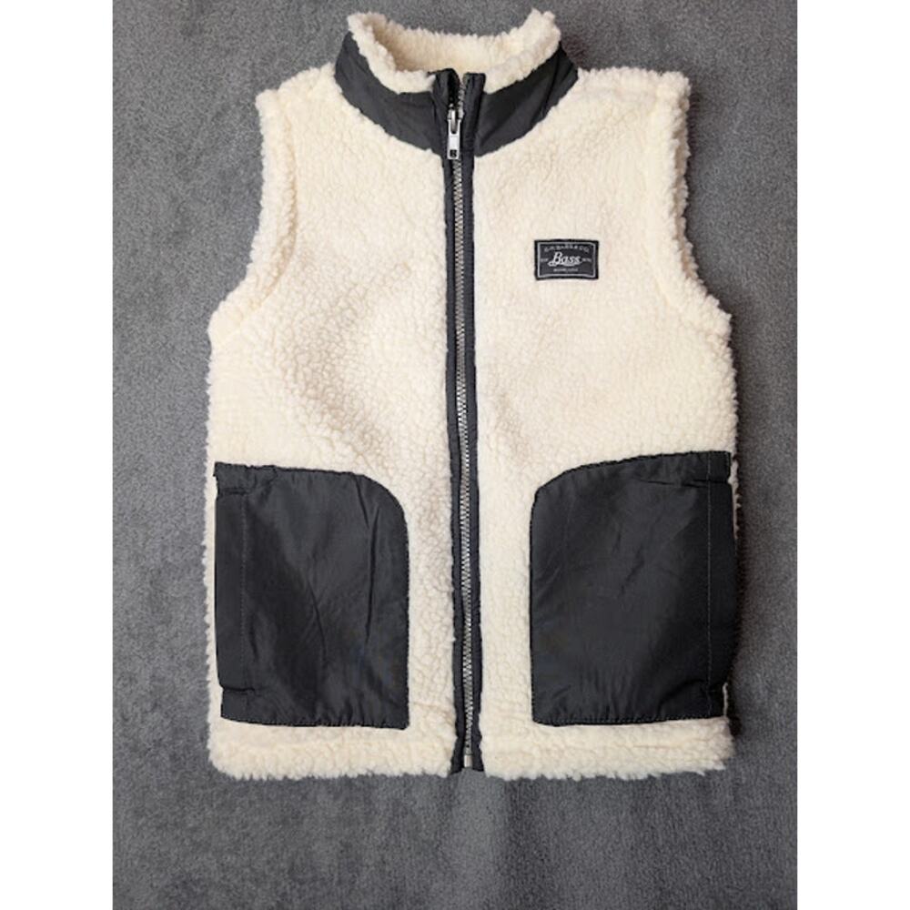 BASS & CO. Sherpa Toddler Youth Vest Whit Black Full Zip- Size 5